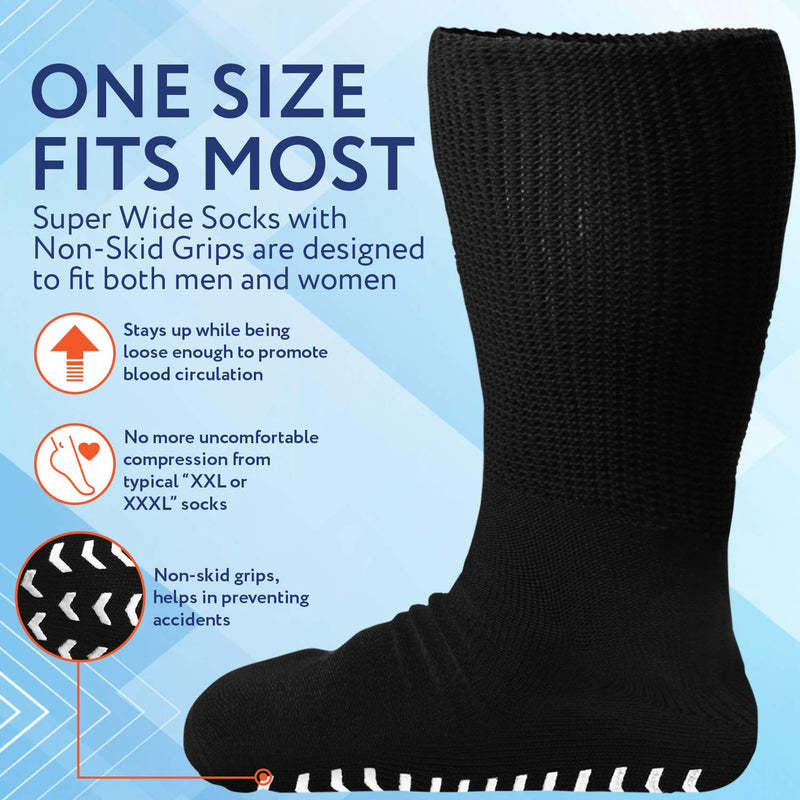 [Australia] - 2 Pairs of Super Wide Socks With Non-Skid Grips for Lymphedema - Bariatric Sock - Oversized anti-slip Sock Stretches up to 30'' Over Calf for Swollen Feet and Mens and Womens Legs - One Size Unisex 