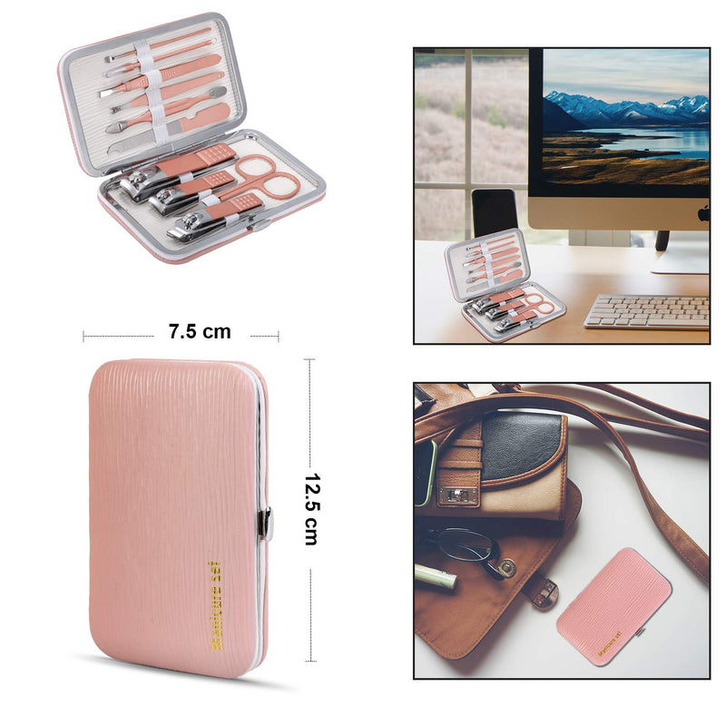[Australia] - Manicure Set 10pcs Professional Nail Clippers Kit Pedicure Care Tools-Stainless Steel Grooming Tools for Travel (Pink) Pink 