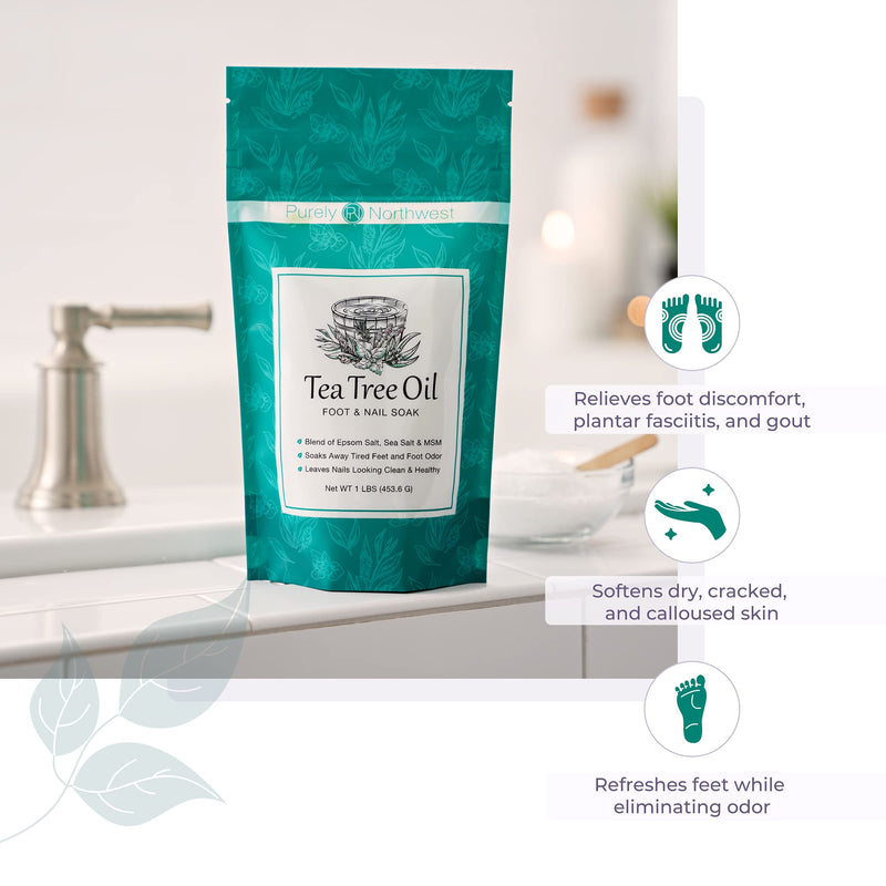[Australia] - Tea Tree Oil Foot & Body Soak-Alleviates Toenail Fungus, Athletes Foot & Stinky Foot Odor. Softens Dry Calloused Heels, Relieves Burning & Itching associated with Fungal Irritations. Soothing for Plantar Fasciitis & Gout. Made in the USA by Purely Nort... 