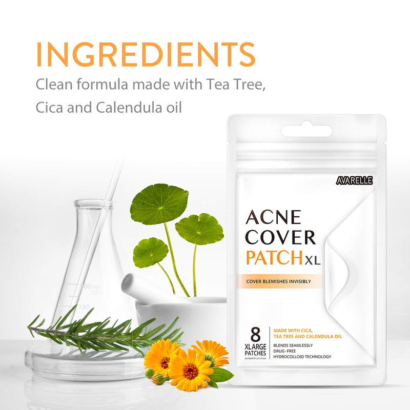 [Australia] - Avarelle Acne Pimple Patch (8 Count) Absorbing Hydrocolloid Spot Treatment with Tea Tree Oil, Calendula Oil and Cica, Vegan, Cruelty Free Certified (XL Square / 8 PATCHES) 