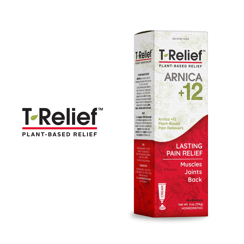 [Australia] - MediNatura T-Relief Pain Relief Arnica +12 Cream Fast-Acting Natural Relieving Actives Help Reduce Back, Neck, Joint, Muscle, Hand & Foot Aches, Pains, & Soreness - Gluten-Free - 4 oz 4 Ounce (Pack of 1) 