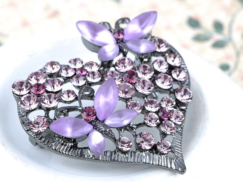 [Australia] - Alilang Womens Floral Silvery Tone Crystal Rhinestone Insect Butterfly Love Flower Heart Brooch Pin Purple 