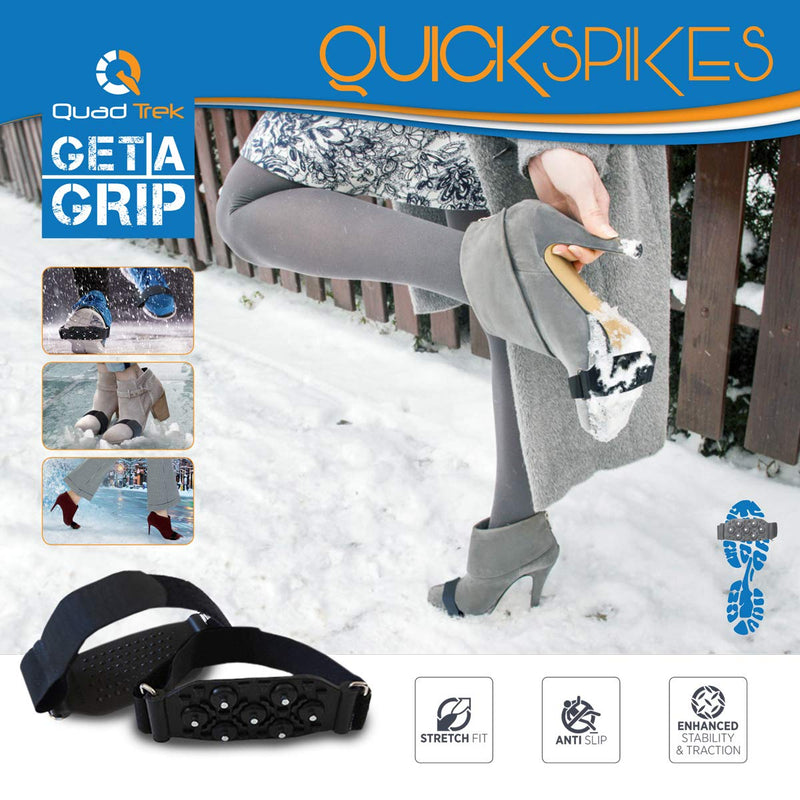 [Australia] - Quadtrek Crampons Snow Ice Traction Cleats Quick Strap Anti Skid Ice Claw Grip Ideal for Walking Jogging Snow Hiking Trekking and Mud Compatible with All Shoes Boots Heels Sneakers Sandals and Loafers 