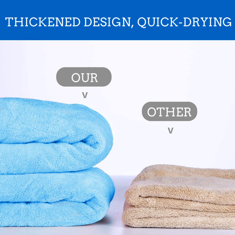 [Australia] - SHUNLU Microfiber Hair Towel, 2 Pcs Hair Drying Towels with Button, Microfiber Hair Cap Anti Firzz Bath Towel for Long Curly Thick Hair (Blue) Blue 