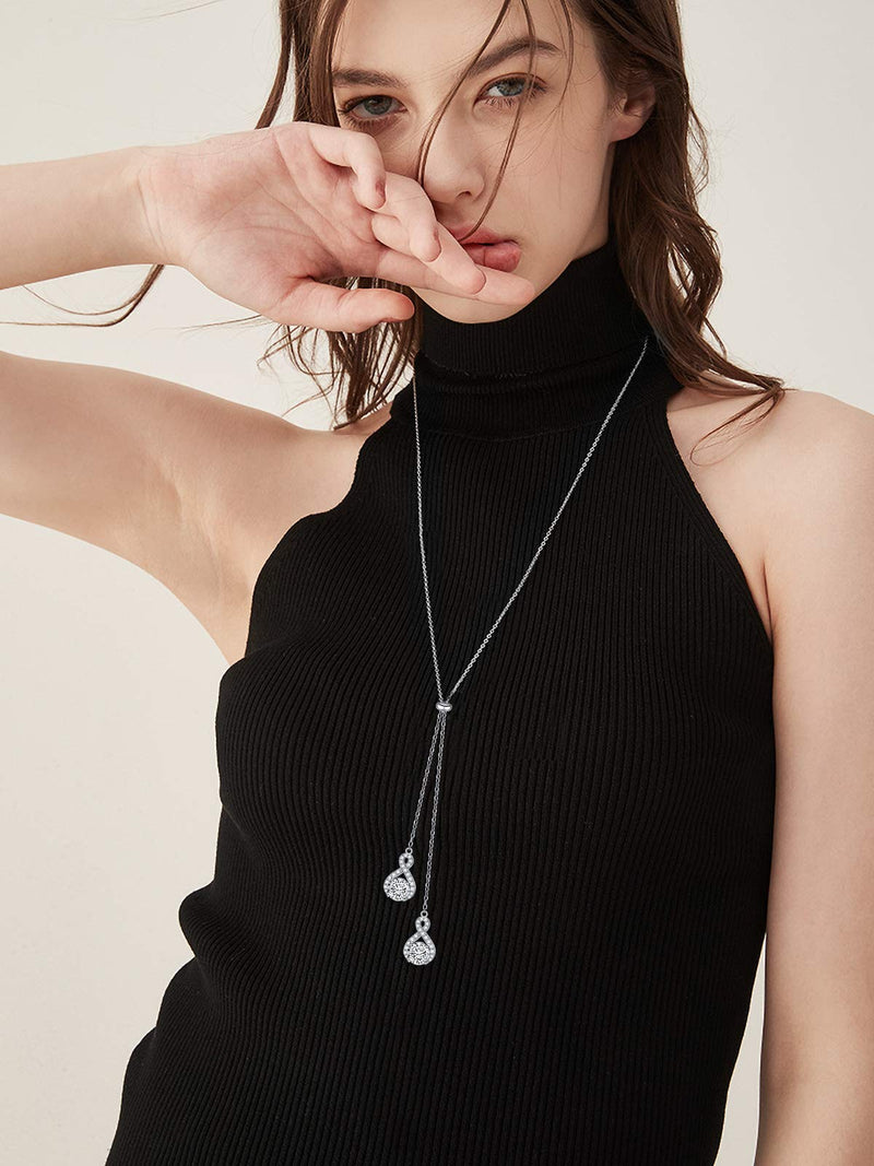 [Australia] - Double Layered Necklace S925 Sterling Silver Y Shape Lariat Necklace Long Chain Women Girls Jewelry infinity 