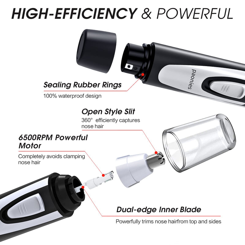 [Australia] - Ear and Nose Hair Trimmer Clipper - 2021 Professional Painless Eyebrow & Facial Hair Trimmer for Men Women, Battery-Operated Trimmer with IPX7 Waterproof, Dual Edge Blades for Easy Cleansing Black 