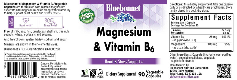 [Australia] - BlueBonnet Magnesium Plus B-6 Vegetarian Capsules, 90 Count 