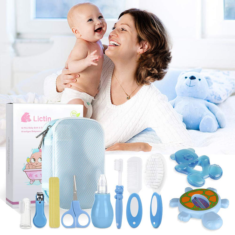 [Australia] - Lictin Baby Grooming Kit Newborn - 12PCS Baby Health Care Set Portable Baby Care Kit (Blue) Blue 