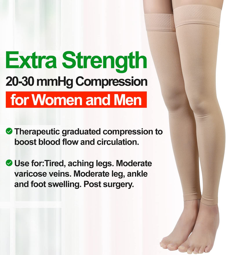 [Australia] - Thigh High Compression Stocking Footless - Pair, Thigh-Hi Leg Compression Sleeves Unisex, 20-30mmHg Gradient Compression with Silicone Band, Opaque, Best for Varicose Veins, Edema, Swelling, Beige XL X-Large (1 Pair) 