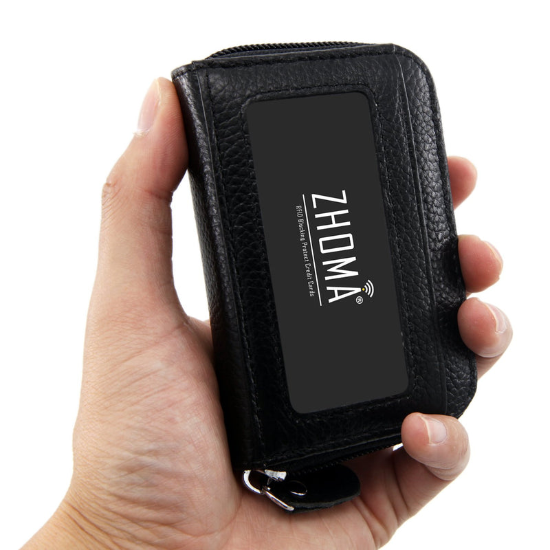 [Australia] - Zhoma RFID Blocking Genuine Leather Credit Card Case Holder Security Travel Wallet - Black 