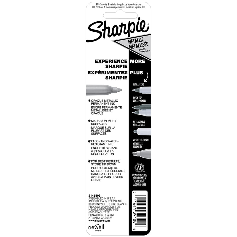 [Australia] - Sharpie 39108PP Metallic Permanent Markers, Fine Point, Silver, 2 Count 