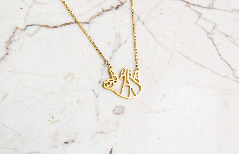 [Australia] - La Menagerie Sloth Gold Origami Jewelry & Gold Geometric Necklace – 18 Karat Plated Gold Necklace & Sloth Necklaces for Women – Sloth Necklace for Girls & Origami Necklace 