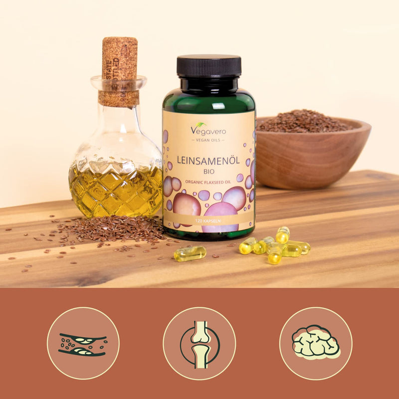 [Australia] - Organic Flaxseed Oil Capsules Vegavero® | 120 Vegan GreenCaps® | 90% Omega 3-6-9 ALA | Cold-Pressed Quality 