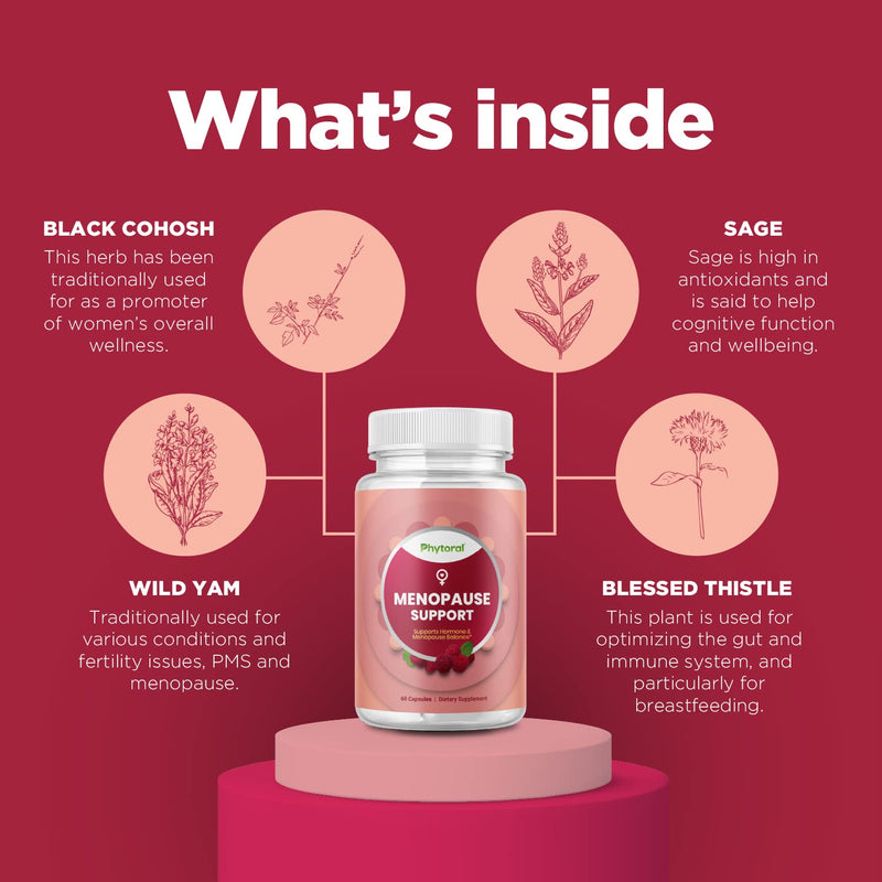 [Australia] - Natural Menopause Supplements for Women Health - Natural Hormone Balance for Women plus Adrenal Support Menopause Relief and Thyroid Support with Dong Quai Wild Yam Root and Black Cohosh for Menopause 