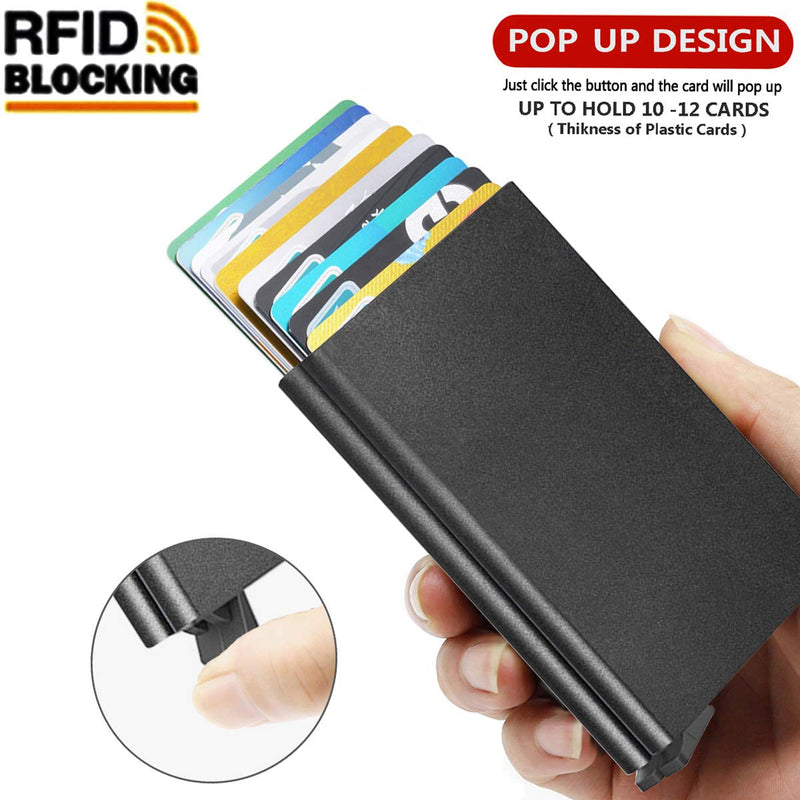 [Australia] - Card Holder, Men Credit Card Holder, Slim Card Case Front Pocket Anti-theft-RFID Auto Pop up Travel Thin Wallets for Men Black Aluminum(Hold 10-12 Cards) 