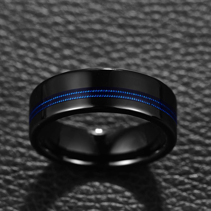 [Australia] - MEILING LINGMEI 8mm Wedding Engagement Rings Inlay Blue Guitar Strings Black Tungsten Rings for Men Women Comfort Fit Size 7-12 