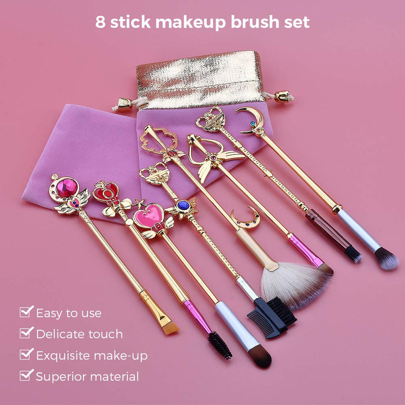[Australia] - 8pcs Makeup Brushes Set,WeChip Brushes Sailor Cosmetic Brush Tool for Eyebrow Face Powder Foundation Blending Blush Concealer Gold 