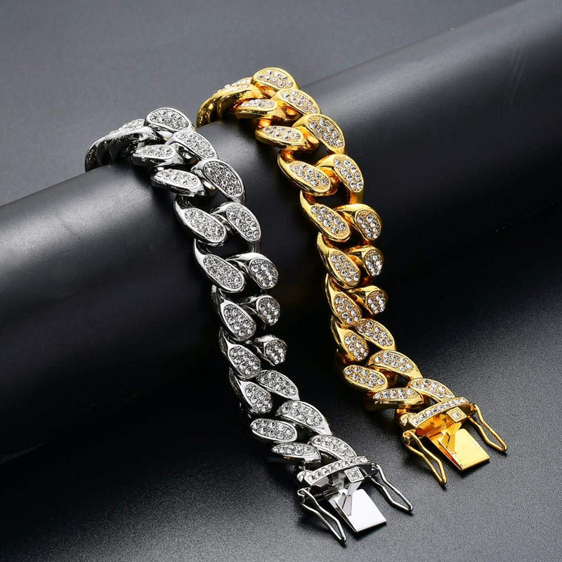 [Australia] - HUAMING Apzzic 12mm Gold Plated Hip Hop Iced Out CZ Lab Diamond Miami Cuban Link Chain Bracelet for Men and Women Gold-Bracelet 10.0 Inches 