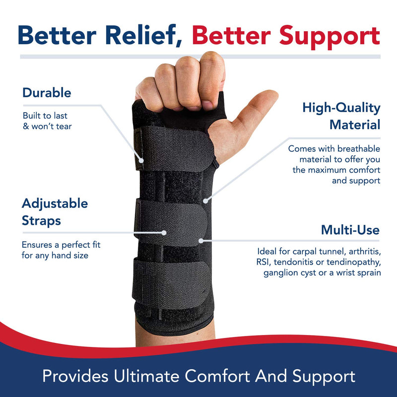 [Australia] - Doctor Developed Carpal Tunnel Wrist Brace Night & Wrist Support & Sleep Brace [Single] (with splint) -Registered Class I Medical Device & Doctor Written Handbook - Fully Adjustable to Fit any Hand (Right) Right - Splint Support 