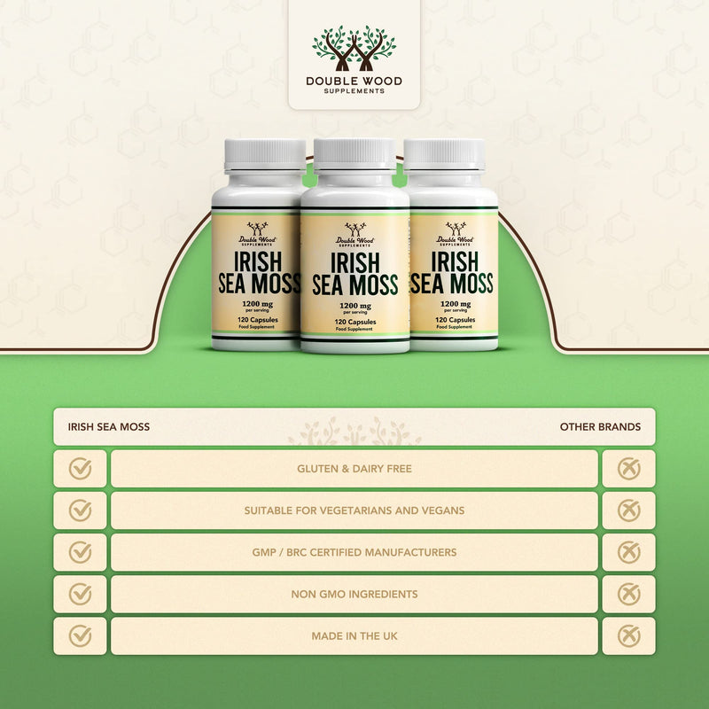 [Australia] - DW Irish Sea Moss Capsules | 120 Sea Moss Supplements - High Strength 1200mg Sea Moss per Serving | Non-GMO & Gluten Free | Manufactured in The UK 120 count (Pack of 1) 