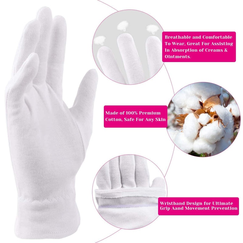 [Australia] - 100% Cotton Gloves for Eczema, Selizo White Cotton Gloves for Women Dry Hands, Moisturizing Cosmetic Night Gloves for Eczema, Dry Hands Moisturizing, Sensitive Irritated Skin Spa Therapy Secure Wristb 