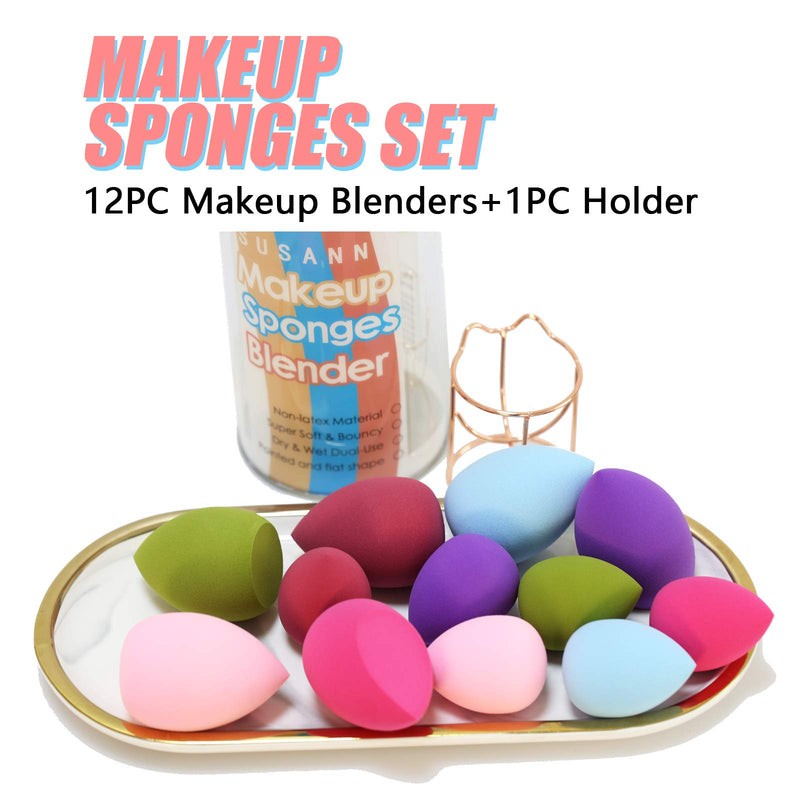 [Australia] - Makeup Sponge Blender Beauty Sponge Set 12pcs and Beauty Foundation Sponge Blender Holder 1PCS,Blending Sponges Cosmetic Puff Flawless for Cream, Liquid Foundation & Powder,Gift for Women 