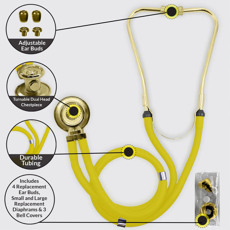 [Australia] - Dixie Ems Sprague-Rappaport Type Two Tube Stethoscope – Yellow with Plated Gold 