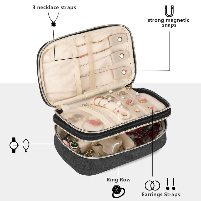 [Australia] - Teamoy Double Layer Jewelry Organizer, Jewelry Travel Case for Rings, Necklaces, Earrings, Bracelets and More(Small,Black) Black 