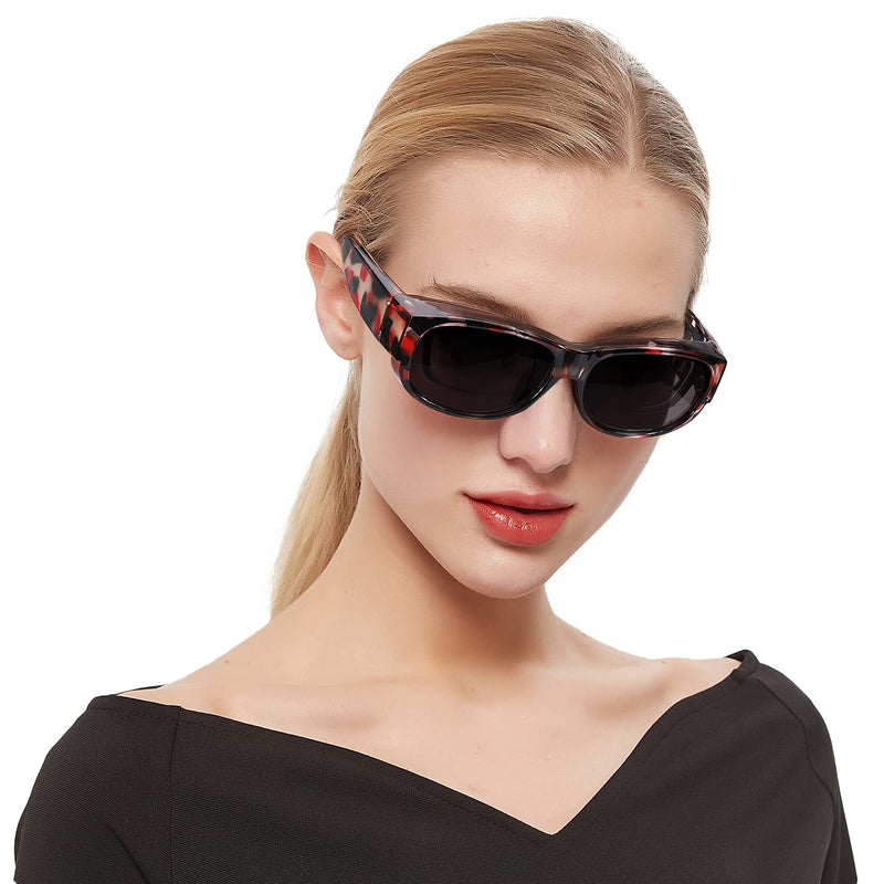[Australia] - SIPHEW Fit Over Sunglasses Polarized Wrap Around Sunglasses for Glasses Wearer-Over Glasses Sunglasses 100% UV Protection Fitover Sunglasses-red Leopard 
