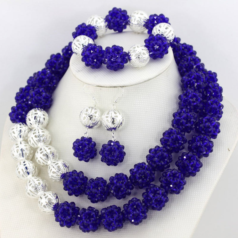 [Australia] - Africanbeads Crystal Ball Jewelry Set,African Beads,Bride Jewelry Set,Wedding Beads Jewelry Set A-Royal Blue 