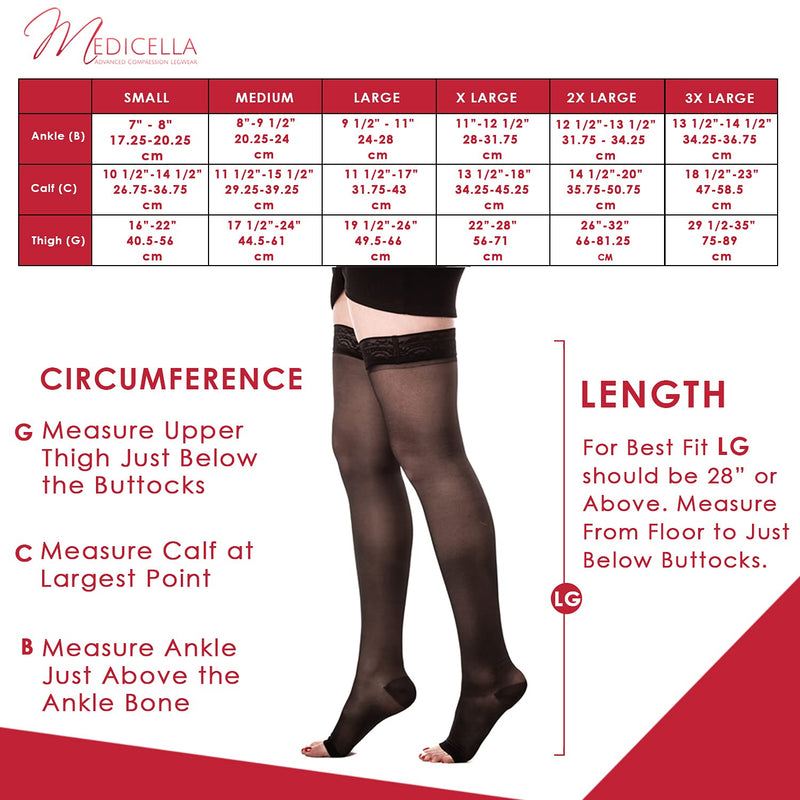 [Australia] - Medicella Thigh High Compression Stockings for Women Open Toe 15-20 mmHg Medical Quality XX-Large Black 