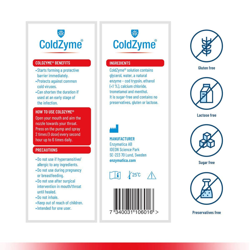 [Australia] - (Pack of 2) ColdZyme Mouth & Throat Spray (Not Nasal Spray) - Cold Virus Treatment & Symptom Relief - Use at First Signs of a Cold - Menthol Flavour 20ml 