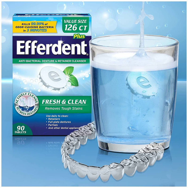 [Australia] - Efferdent Anti-Bacterial Denture Cleanser Tablets, Mint, 90 Count 90 Count (Pack of 1) 