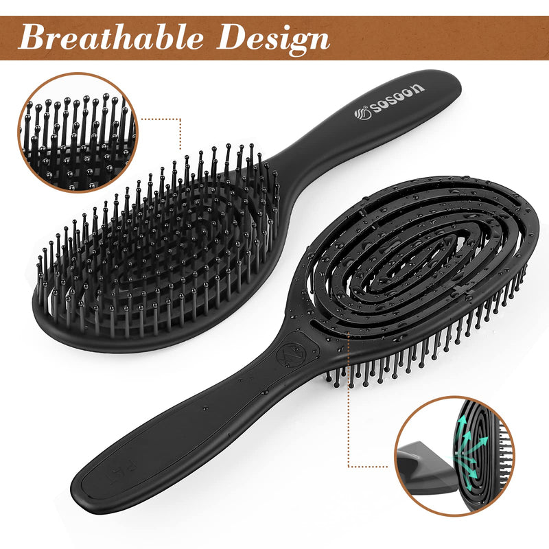 [Australia] - Detangling Hair Brush, Curved Vented Oval Hair Comb Hairbrush for Women Men Blow Drying, Comfortable Scalp Massage, Smoothing Long Thick Curly Dry Wet Hair, No More Tangle(Oval, Black) 