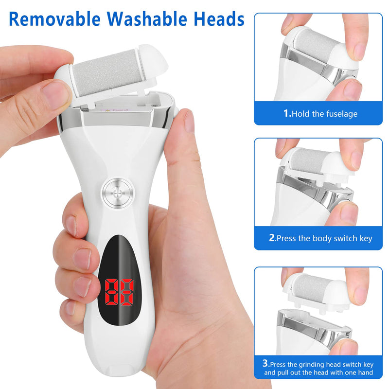 [Australia] - Electric Foot Callus Remover Kit, Elmchee Rechargeable callous removers 3 Grinding Heads Waterproof foot scrubber file, Professional Pedicure Tools kit Feet Care for Dead, Cracked Dry Skin 1 Count (Pack of 1) White 