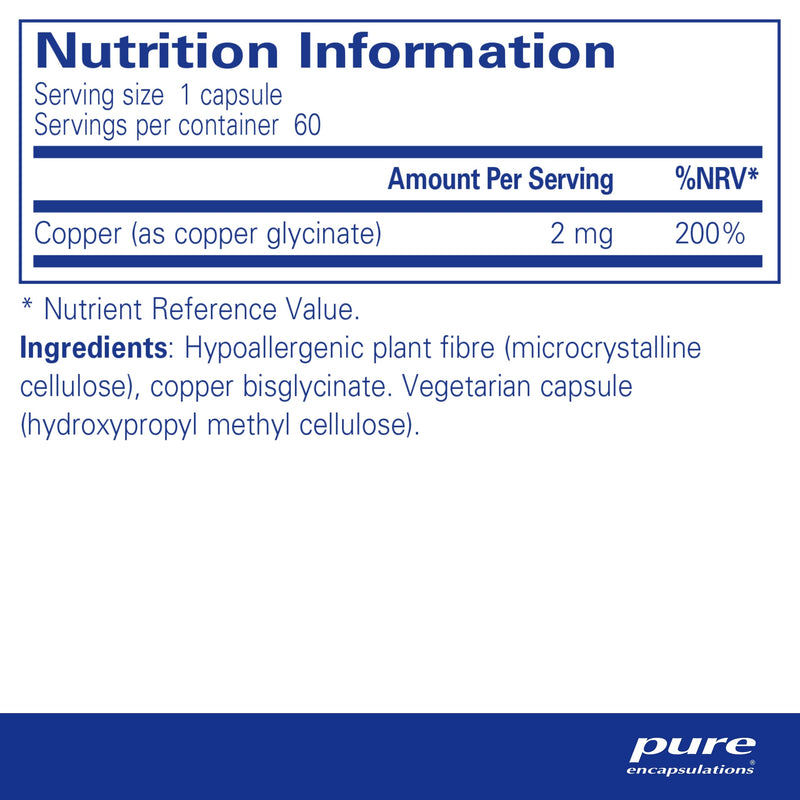 [Australia] - Pure Encapsulations - Copper (glycinate) - Support for Normal Function of The Immune System - 60 Capsules 
