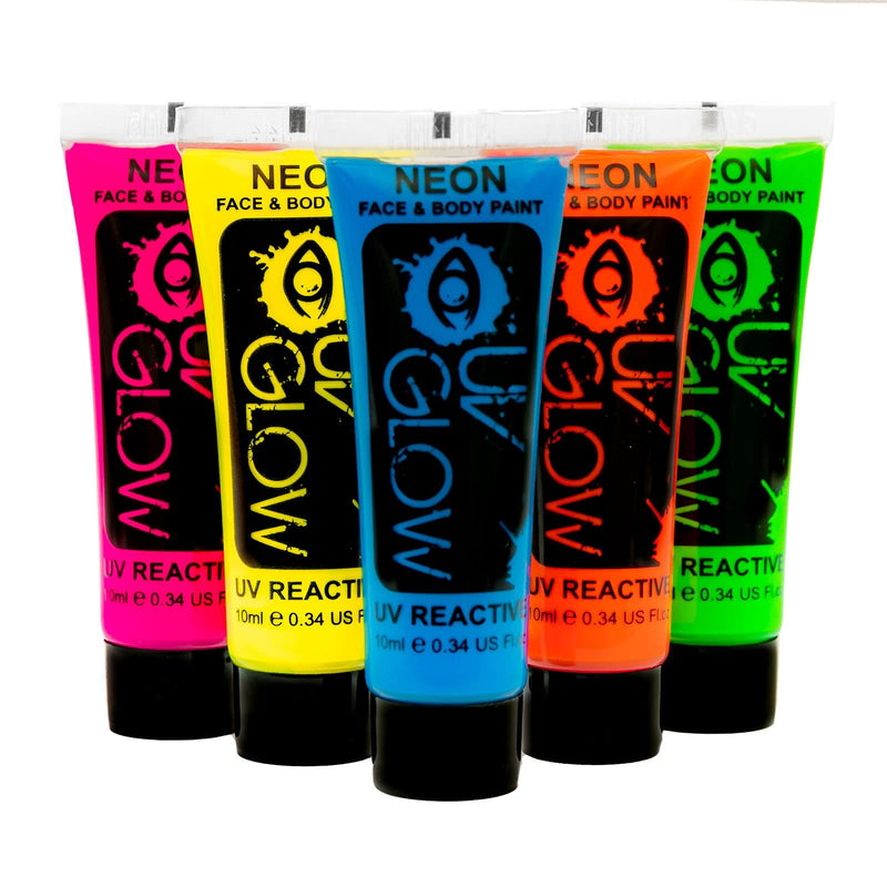 [Australia] - UV Glow Blacklight Neon Face and Body Paint - 0.34oz Set of 5 tubes - Fluorescent 