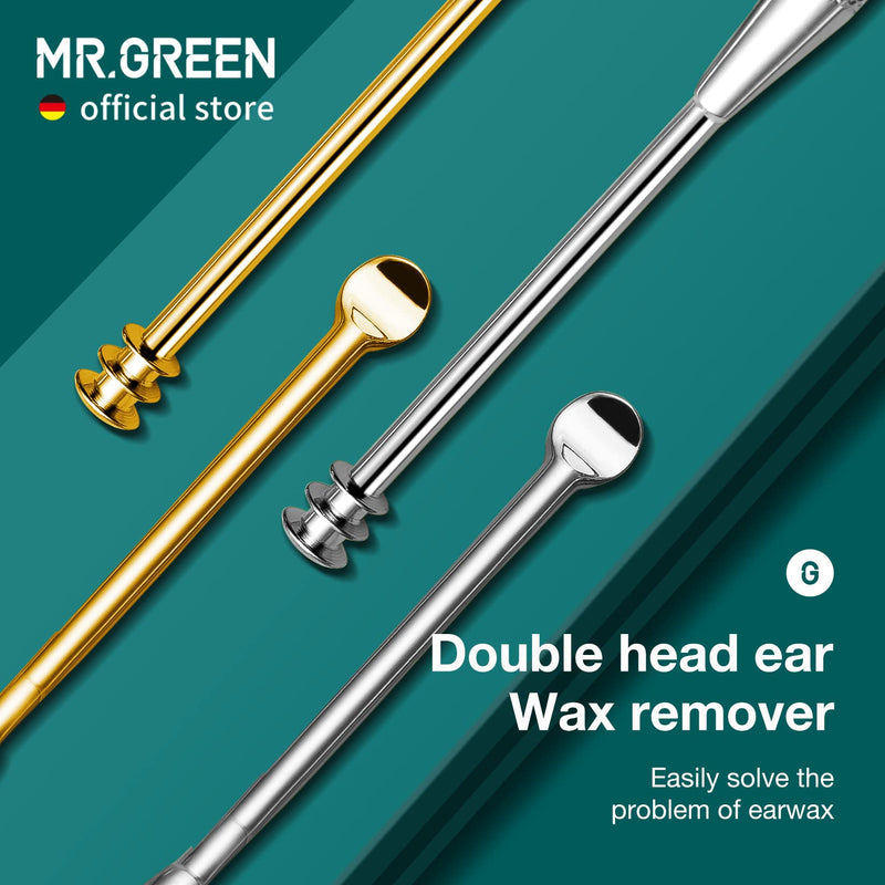 [Australia] - MR.GREEN Ear Wax Removal Ear Cleaner Double End Earwax Remover 360° Cleaning Three Ring Ear Pick Stainless Steel Ear Care Tools (Two Piece Pack) Two Piece Pack 