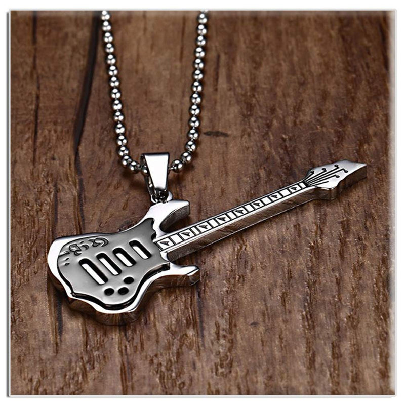 [Australia] - Xusamss Fashion Titanium Steel Music Guitar Pendant Necklace,24inches Link Chain Black 