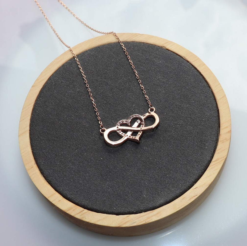 [Australia] - Sterling Silver Forever Love Heart Infinity with Cubic Zirconia Pendant Necklace Rose Gold 