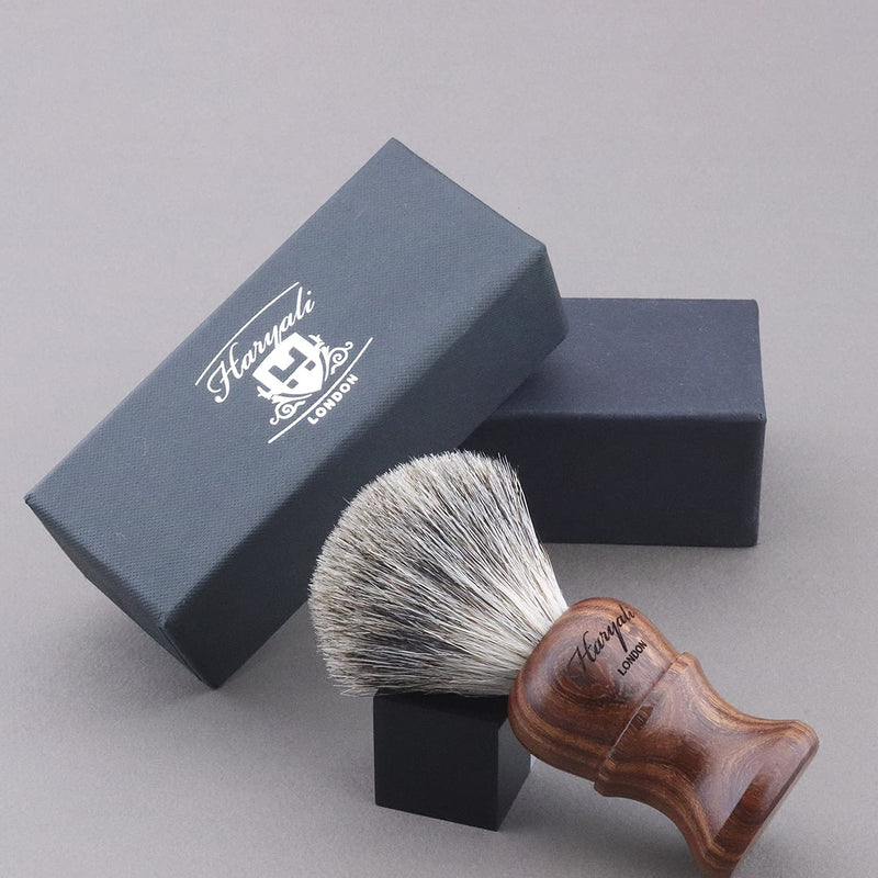 [Australia] - Haryali London Shaving Brush Super Badger - Wooden Mens Shaving Brush for Luxurious Lather - Long Lasting with No Bristle Loss - Ecofriendly Finish Brown 