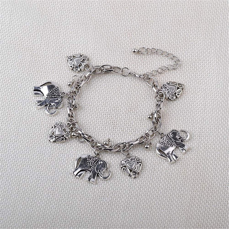 [Australia] - AILUOR Vintage Elephant Heart Bracelet, Bohemian Love Heart Elephant Animal Tassel Anklet Bracelets Charming Jewelry for Women Girl Silver 