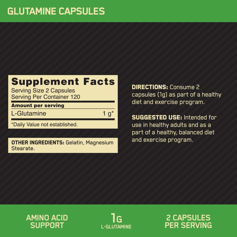 [Australia] - Optimum Nutrition L-Glutamine Muscle Recovery Capsules, 1000mg, 240 Count (Package May Vary) 