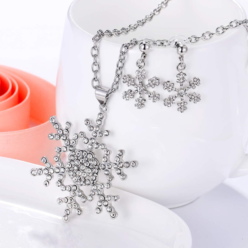 [Australia] - EVER FAITH Austrian Crystal Snowflake Necklace Earrings Set Clear Silver-Tone 