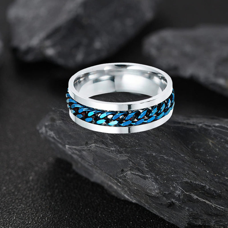 [Australia] - QIEWFIH Chain Spinner Ring Stainless Steel Promise Cool Fidget Rings Trendy Anxiety Titanium Ring Friendship Bottle Spinning Opener Ring for Women Men Blue 6 