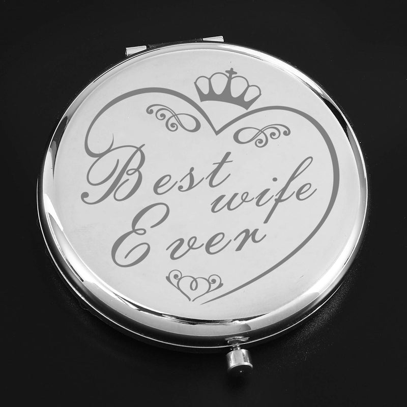 [Australia] - Dynippy Wife Gifts from Husband Birthday Gift Ideas Engraved Compact Mirror with Inspirational Quotes for Birthday Wedding Gift Special Celebration - Best wife Ever 