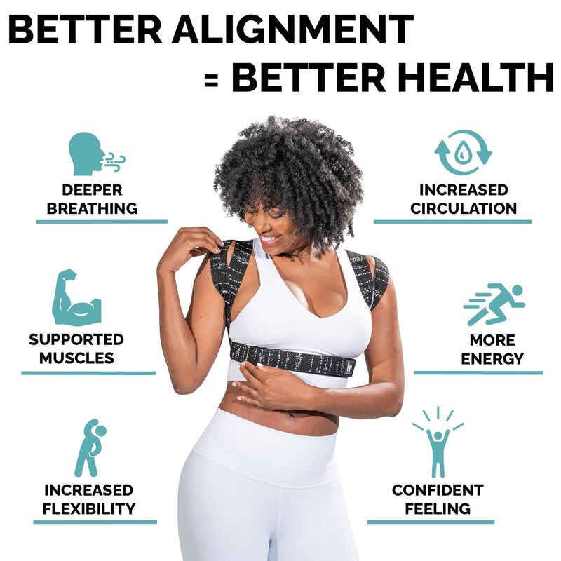 [Australia] - BackEmbrace Posture Corrector for Women & Men - Made in USA - Slim & Adjustable Shoulder Brace - Back Brace for Back Pain Relief - Black Drizzle XS/S Black and White 