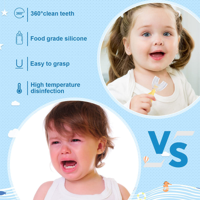 [Australia] - Pinenuts 3 Pack Kids U-Shaped Toothbrush, Silicone Manual Toothbrush Food Grade Whole Mouth Toothbrush for Kids Toddler Baby (2-6years, Colorful) 3 Count (Pack of 1) 