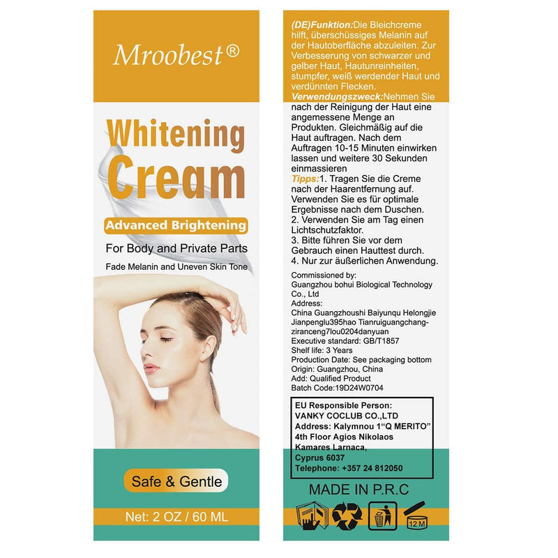 [Australia] - Underarm Whitening Cream, Skin Lightening Cream, Armpit Whitening Cream, Skin Bleaching Cream Effective for Armpit, Knees, Sensitive & Intimate Parts - 60ML 60 ml (Pack of 1) 