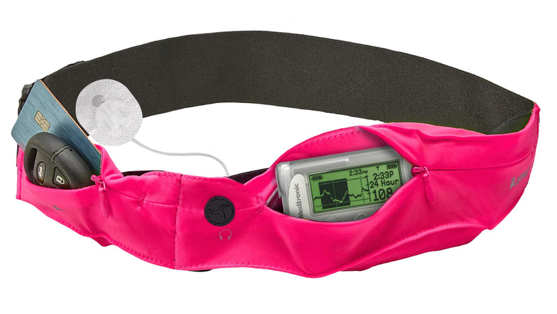 [Australia] - Athlé Insulin Pump Belt - 2 Stretch Pockets Fits Insulin Pump, Epipen, Phone, Wallet, Cards and More - Comfortable and Adjustable Waist Strap - Size X-Small 20" - 22" - Insulin Pump Holder - Pink X-Small 20" - 22" 